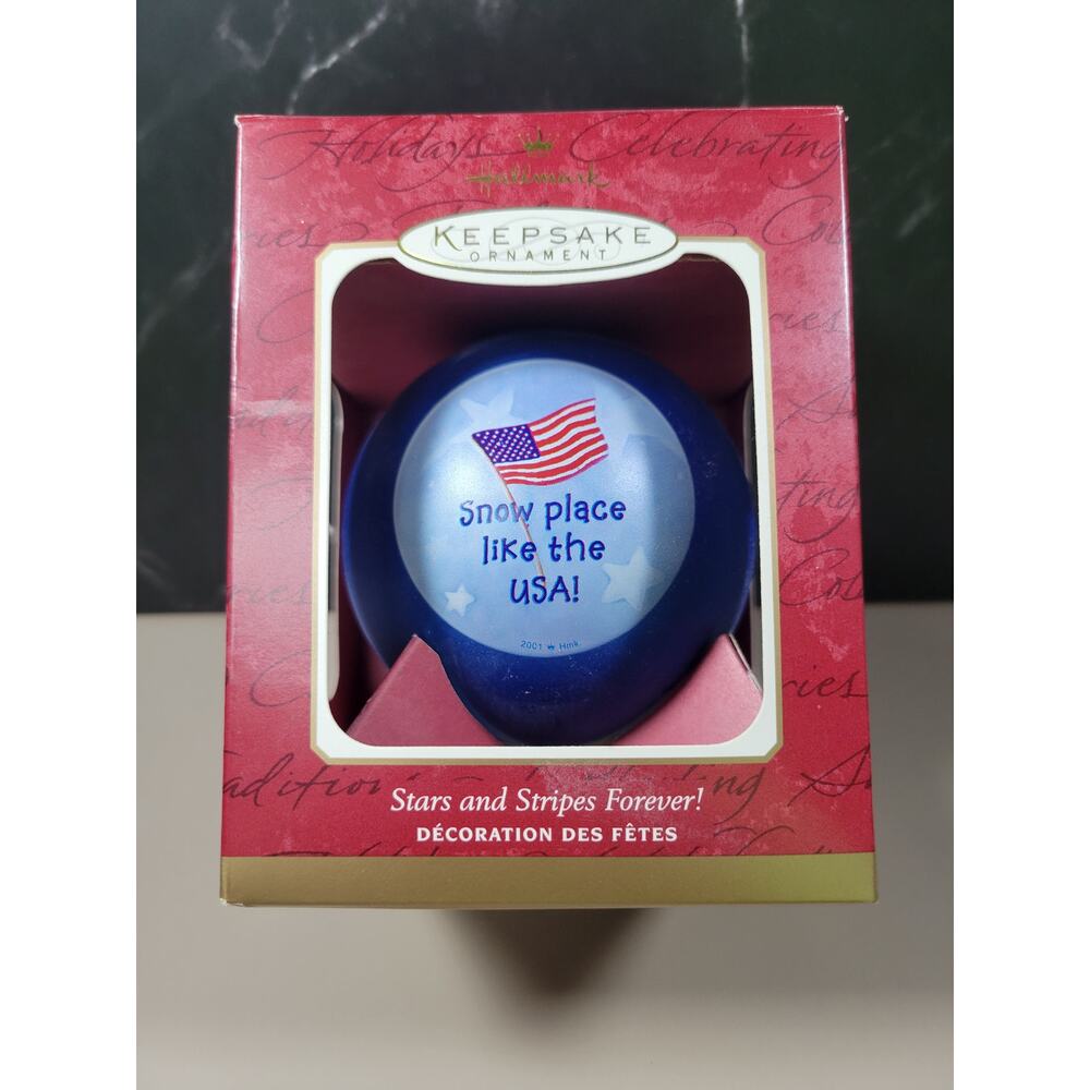 2001 Hallmark Ornament "Stars And Stripes Forever!" NIB USA Flag Snowman